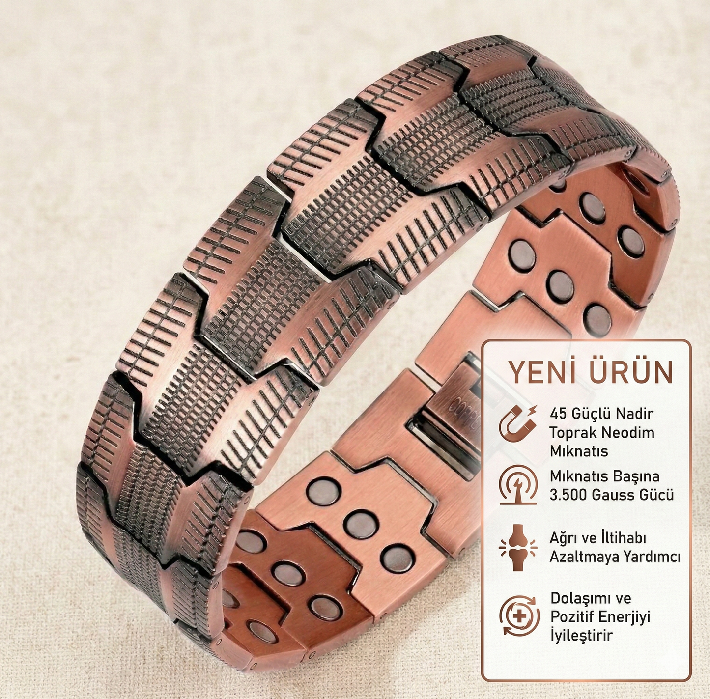 Kan Dolaşımı Destekleyici Saf Bakır Manyetik Bileklik
